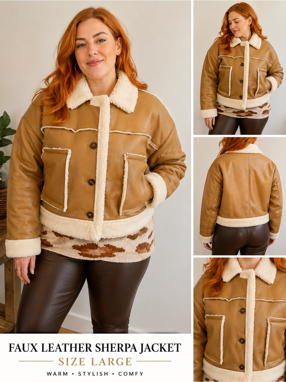 Wild Fable Faux Leather Sherpa Jacket – Size L (Fits XL) – NEW w/ Tags